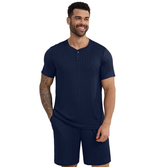 Iceglad Mens Pajamas Set Short Sleeve Pj Set Soft Stretch Sleepwear for Men Lightweight Summer Lounge Set Casual 2 Piece Loungewear with Shorts