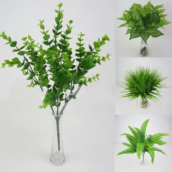 D-GROEE 4Pcs Fake Plants Greenery Stems Faux Plastic Plants Outdoor Indoor Artificial Foliage Bush for Garden Farmhouse Porch Patio Window Box Wedding Office Home Decor
