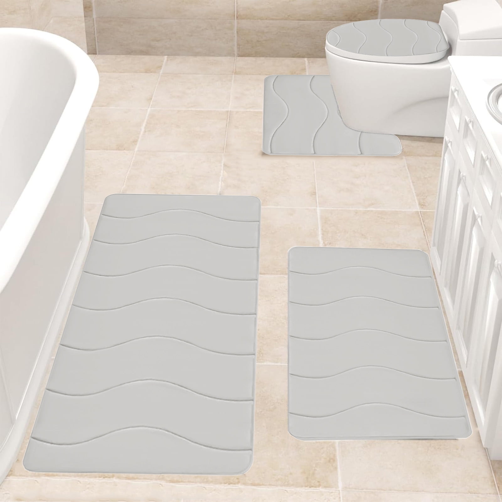 VOTRUDI Bathroom Rugs Clearance,Beige No Slip Memory Foam Bathroom Rugs and Mats Washable Set of 4,Bath Rugs and Mats for Bathroom Floor