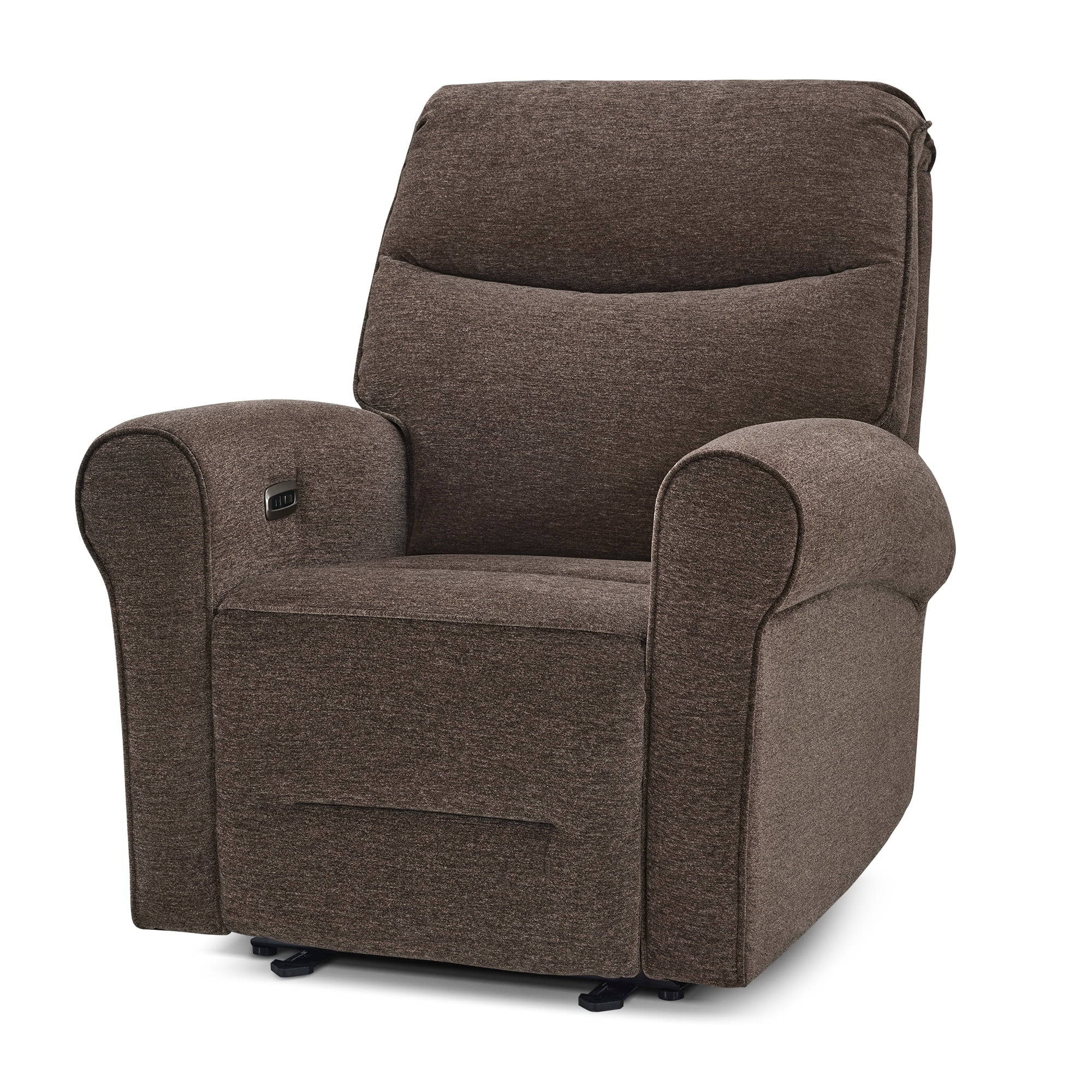 MCombo Small Wall Hugger Power Recliner Chair for Small Space RV Living Room, , Modern Roll Arm Recliner, Fabric, Dark Brown