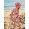 thumbnail image 5 of BemeyourBBs Toddler Baby Girl Swimsuit One Piece Swimsuit Infant Girl Bathing Suit Strawberr Bow Cherry Print Sleeveless Tie Shoulder Swimwear with Swim Cap Summer Beachwear, 5 of 9