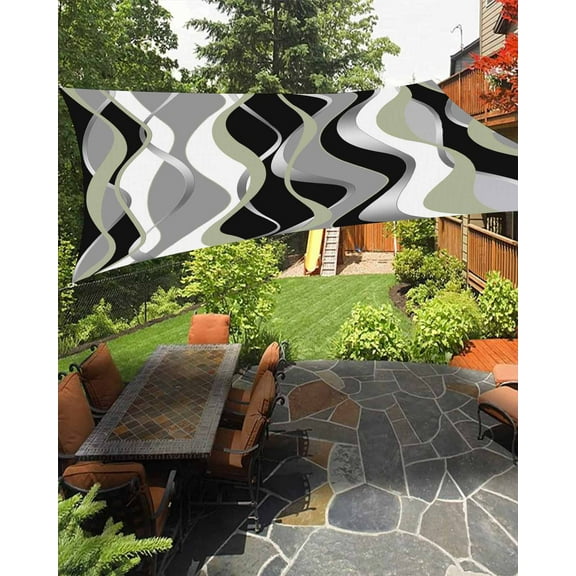 Sun Shade Sail 12x16Ft Gradient Gray Sage Green Abstract Geometric Lines Uv Block Sunshade Canopy Outdoor Shade Cover Rectangle Shade Cloth For Patio Garden Yard Deck Pergola