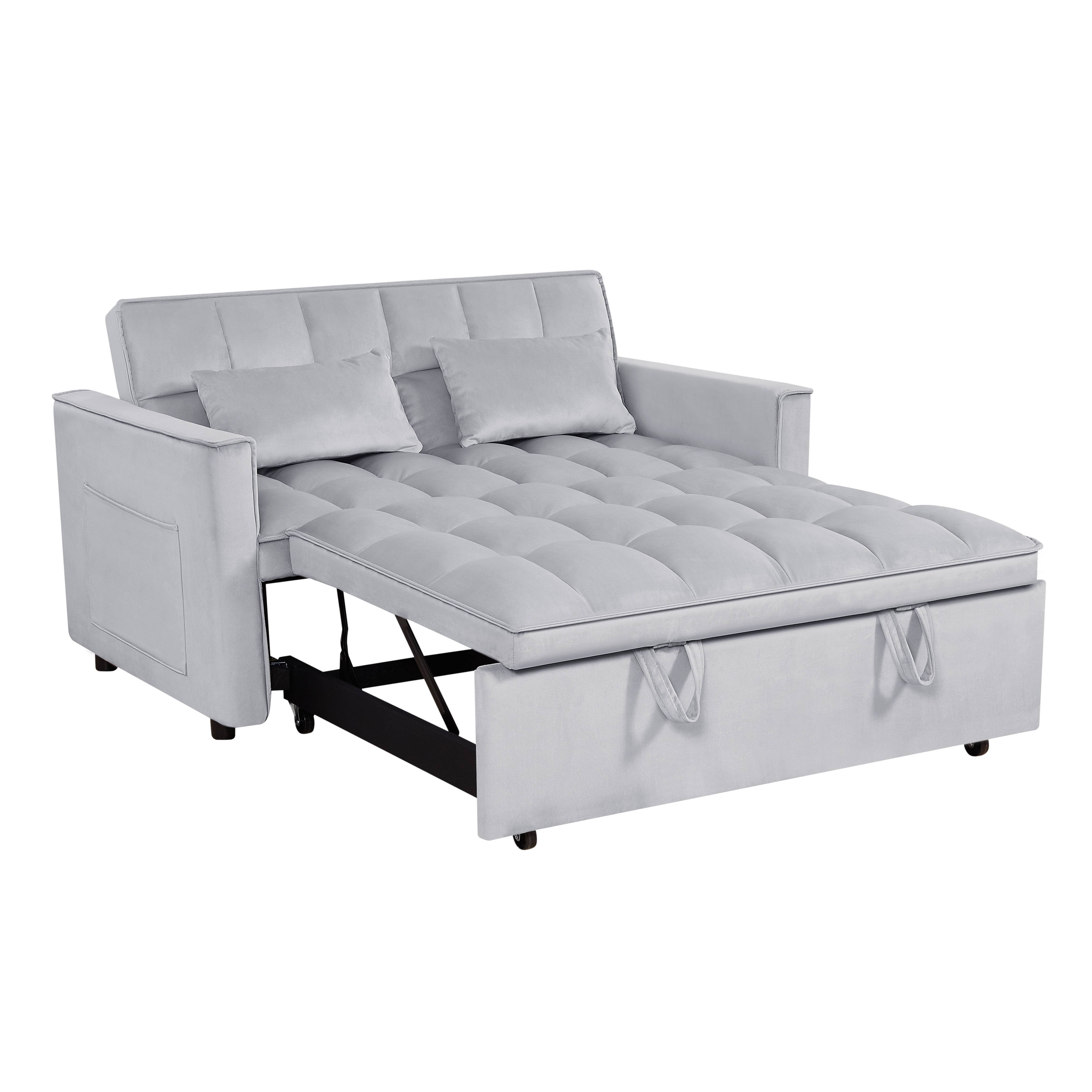 Gewnee 54" Velvet Upholstered Pull Out Sleeper Loveseat for Home,Office,Guest Room.Silver Grey