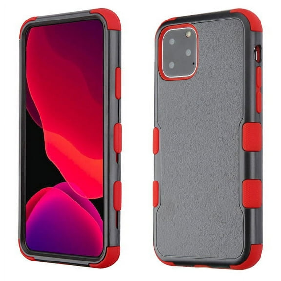 Apple iPhone 11 PRO Phone Case Tuff Hybrid Fusion Shockproof Impact Rubber Dual Layer Full Body Rugged Hard Soft TPU Full Body Protective Shock Absorbent Bumper Cover Black Red for Apple iPhone 11 Pro