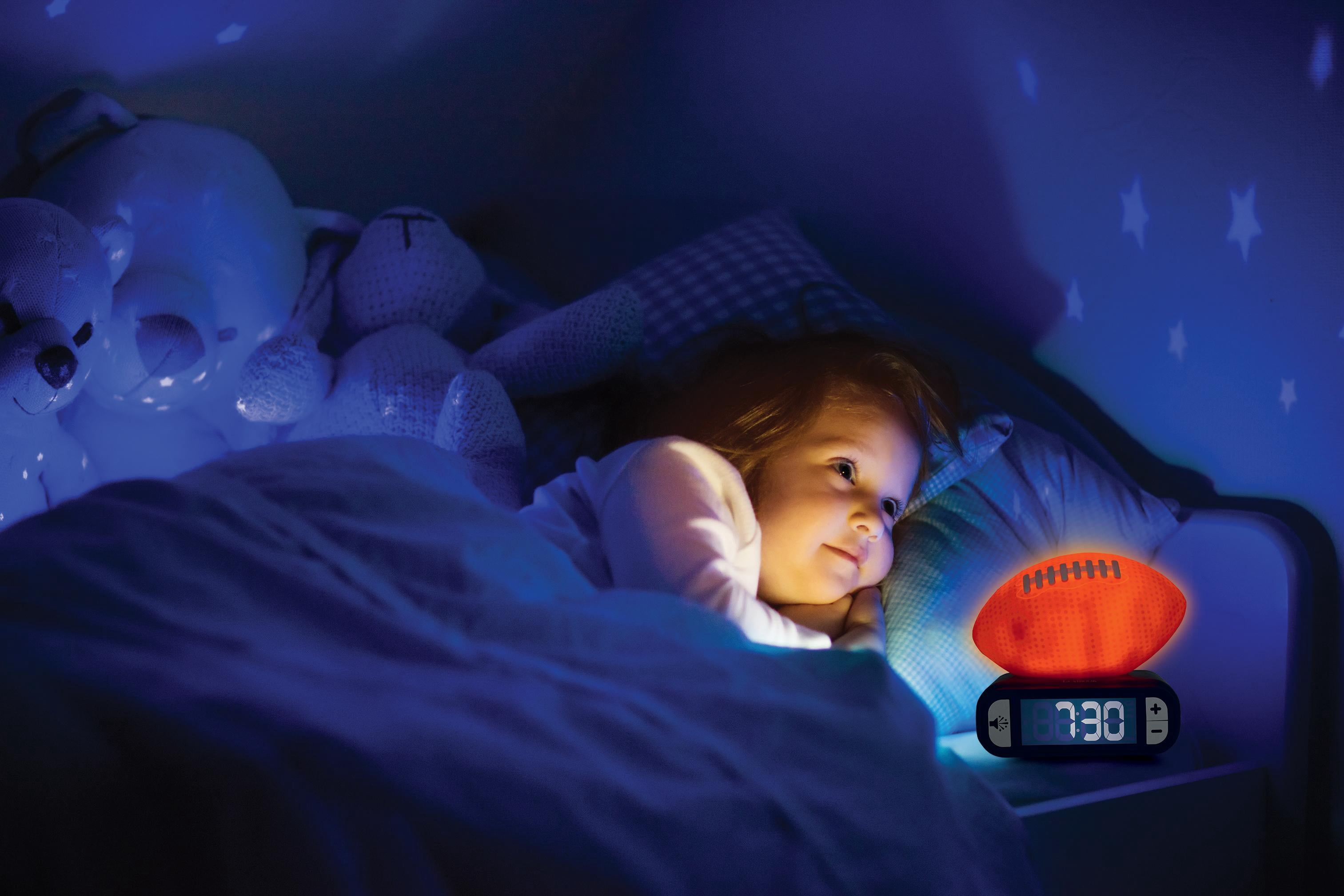 Lexibook, American Football - Night Light Alarm Clock, Sounds and Melodies, Backlit LCD Screen, Luminescent, Snooze, Orange/Blue