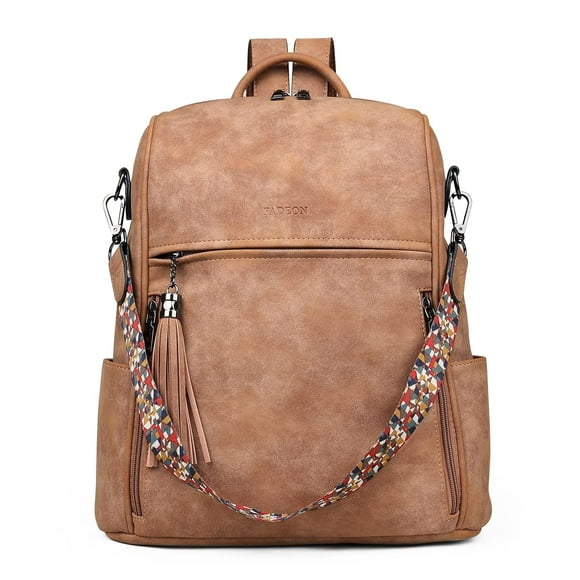 Mochila y monedero FADEON Leather para mujer, de viaje, color marrón