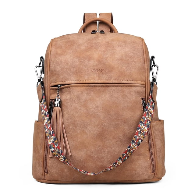 Mochila y monedero FADEON Leather para mujer, de viaje, color marrón