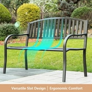 Abble 50in High Back Outdoor Metal Garden Bench Steel Slat Patio Loveseat Park Bench for Porch Yard Lawn Patio Bench, Black