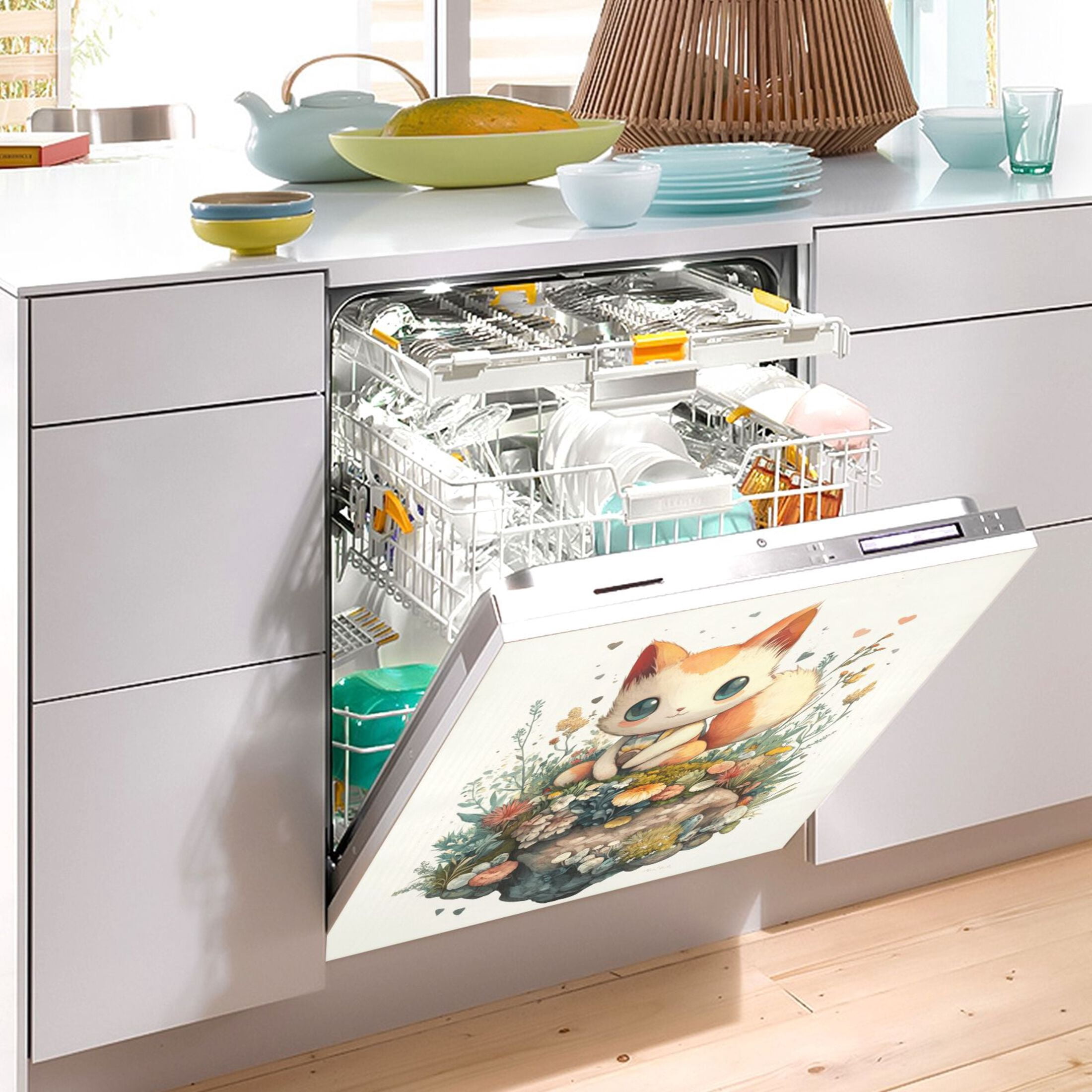 Dishwasher Magnetic Sticker 23x26 Inch Refrigerator Magnetic Sticker Washing Machine Magnetic Sticker Kitchen Panel Magnetic Sticker Home Decor Beautiful Little Orange Fox