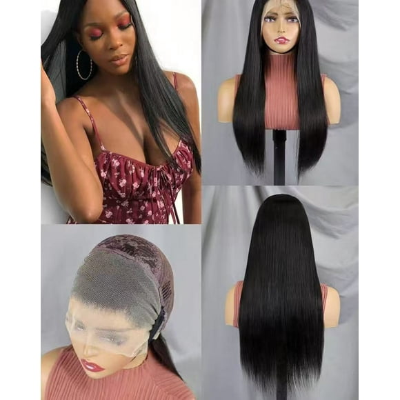 Peluca de Encaje Frontal Completo de 13x4 sin Pegamento de 22 Pulgadas, Muchos Colores Disponibles Rectos, 200% de Alta Densidad, Pelucas de Cabello Humano Predesmenuzadas, Cabello Largo