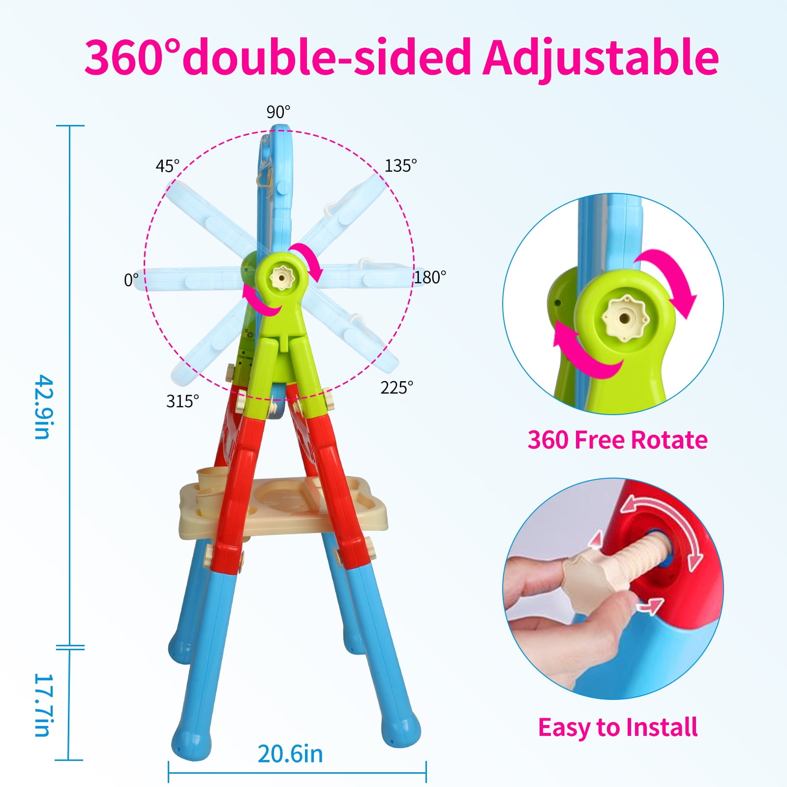 Carsky Double-Sided Kids Art Easel with Chalkboard Magnetic Board, Christmas Birthday Gift for Boys Girls Age 3+