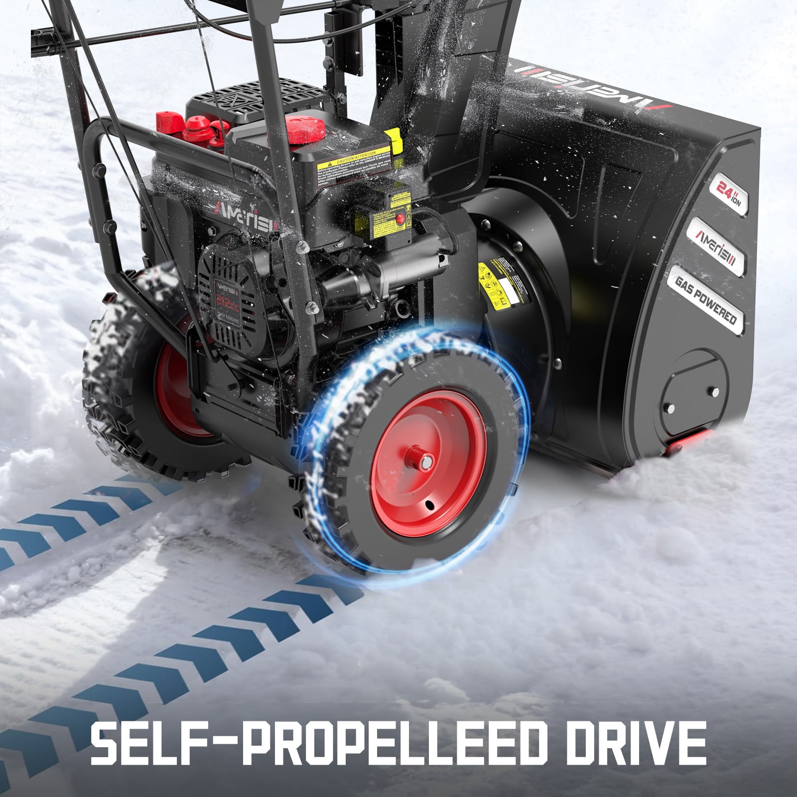 Amerisun 24" Self-Propelled Gas Snow Blower, 212 cc, 4-Cycle Two-Stage Snow Thrower with Headlight