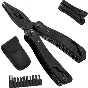 Survival Multi-Tool Pliers – Stainless Steel with 12 Screwdriver Bits and Knife for Camping & Outdoor Use