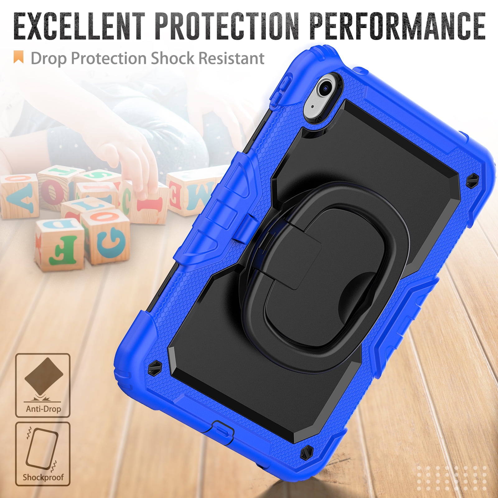 Allytechgroup iPad 11th 10th Gen Case with Screen Protector,Heavy Duty Shockproof Rotating Stand Pencil Holder 3-Layers Rugged Bumper Kids Friendly Case Cover for iPad A16 11th 11" 2025/ iPad 10th Gen