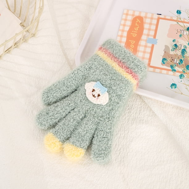Guantes para niños, cálidos, de invierno, con forro polar, gruesos, de cinco dedos, multidedos, para niñas, de dedos completos, resistentes al frío
