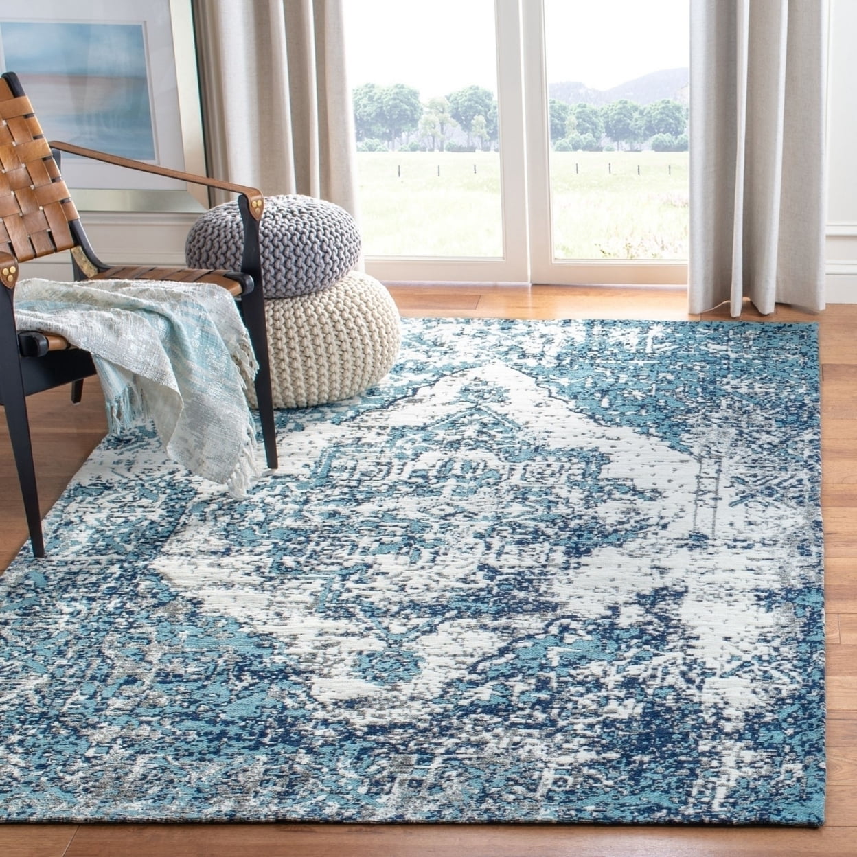 SAFAVIEH Classic Vintage Giuseppe Overdyed Runner Rug, Blue/Ivory, 2'3" x 8'