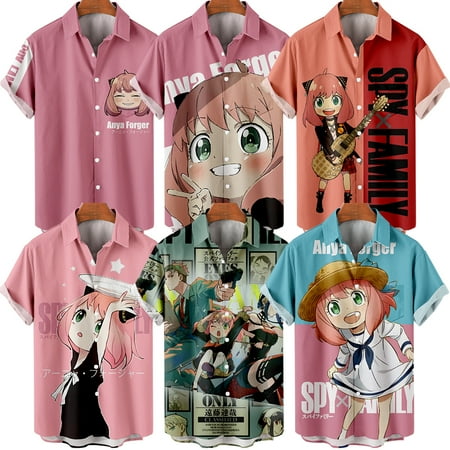 

MLFU Anime Big & Tall Men Beach Aloha Hawaiian Shirts Lapel Print Party Tops for Men Women