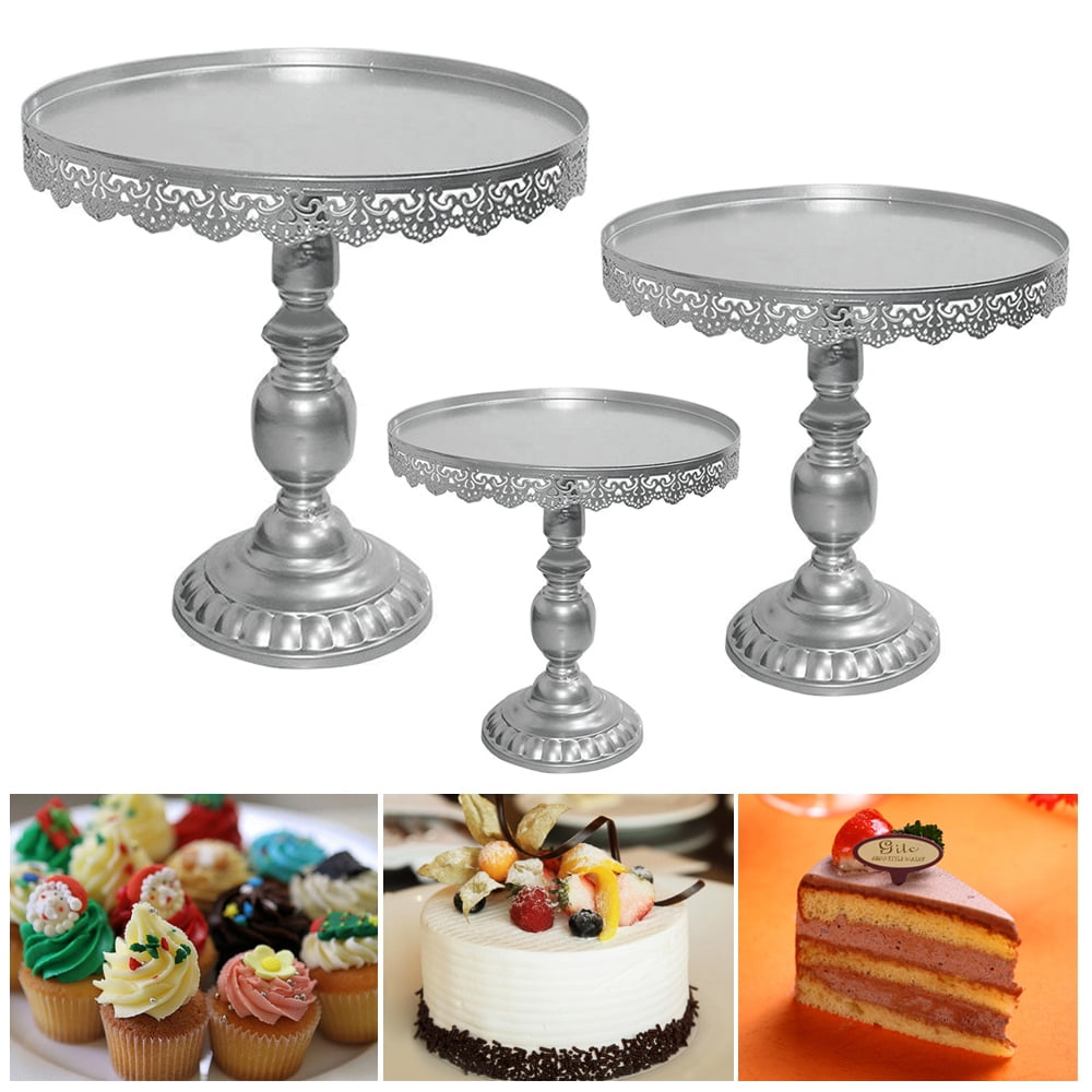 3 Pcs Metal Cake Holder Crystal Lace Cupcake Stands Birthday Wedding Party Plate 