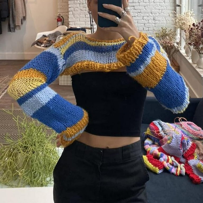 DanceeMangoos Grunge Clothes Trendy Shrug Crop Top Long Sleeve