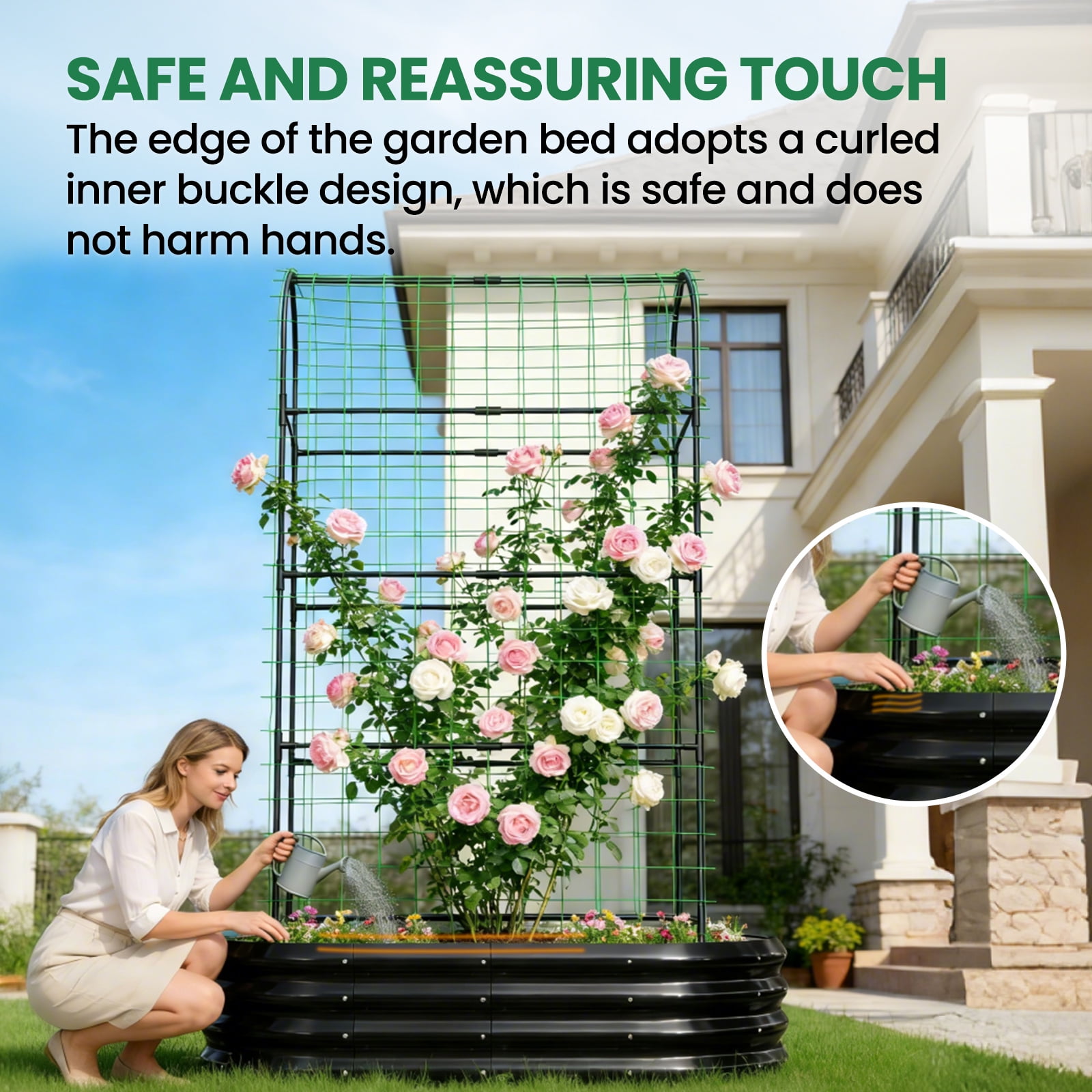MOPHOTO 71inch Raised Garden Bed Arched Trellis Galvanized Planter Backyard Box Outdoor for Gardening,Climbing Vegetables,Plants,Flowers(Black)