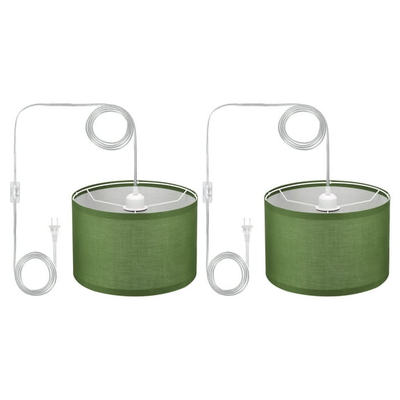Uxcell Plug in Pendant Light, 2 Pack 15Ft Rope Cord Hanging Lamp Fixture for Bedroom Kitchen Living Room, Army Green