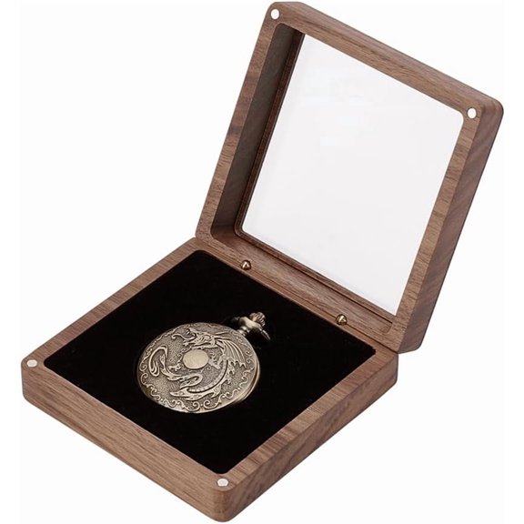 1 pc Wood Pocket Watch Box Pocket Watch Display Case with Clear Acrylic Lid Walnut Wooden Single Pocket Watch Storage Case Organizer Pocket Watch Travel Case for Pocket Watch Men Women
