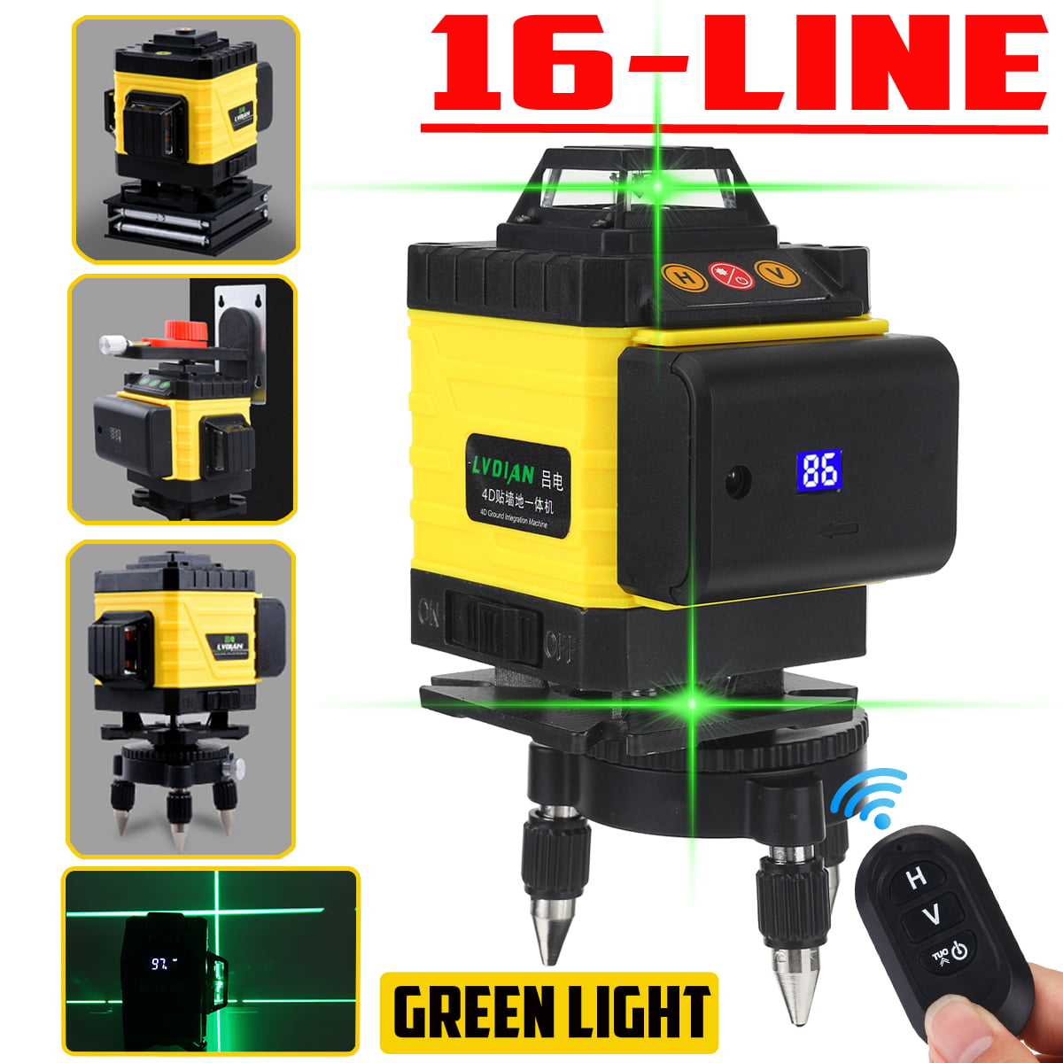 4D 16 Lines Laser Level Green Light Auto Self Leveling 360° Rotary Measure 