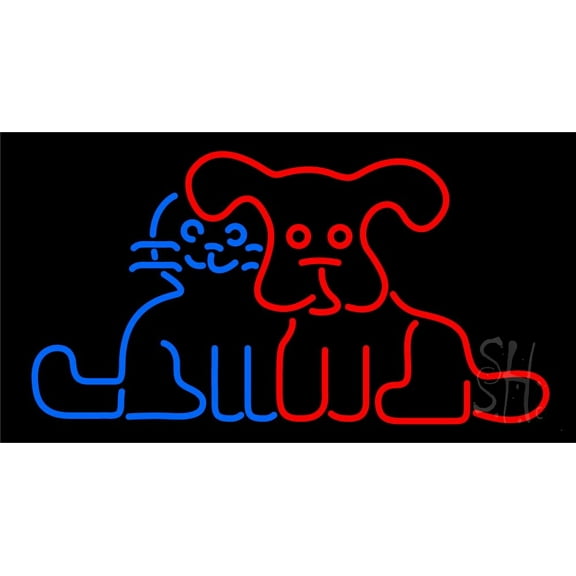 Dog Cat Logo LED Neon Sign 20" Tall x 37" Wide - inches Black Square Cut Acrylic Backing, with Dimmer - Premium built indoor Sign for Club, Home décor, Event, Workshop, Storefront.