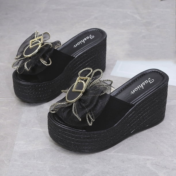 Sandalias Mujer Casual Peep Toe High Chunky Wedge Heels Shoes Lace Bow Slippers Wmkox8yii ytu4399