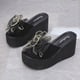 thumbnail image 1 of Sandalias Mujer Casual Peep Toe High Chunky Wedge Heels Shoes Lace Bow Slippers Wmkox8yii  ytu4399, 1 of 8