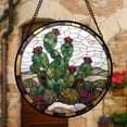 thumbnail image 2 of Stained Glass Window Hanging,Green Cactus Purple Flowers Suncatcher Diamond Glass Panel Sun Catchers Decor for Birthday for Women, Men, Wife, Aunt, and Mom, 2 of 5