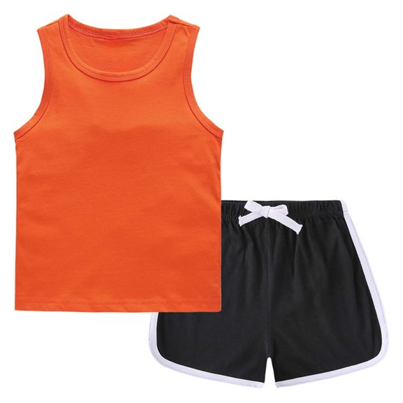 WRKEKC Summer Outfits for Girls Solid Sleeveless Round Neck Vest Top Elastic Waist Shorts Two Piece Set 1-12 Years