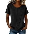 thumbnail image 2 of Sokhug Women's Linen Cotton Casual Round Neck Short Sleeve Blouse Asymmetrical Button Down Shirt Loose Fit Top for Women, 2 of 7