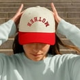 thumbnail image 3 of MOTHER Retro Style Reversed Hat, Two-Tone Trucker Cap with Red Embroidery, Fun and Quirky Snapback for Fashion-Forward Moms, Comfortable and Adjustable, Ideal for Casual Outfits or Photoshoots, 3 of 5