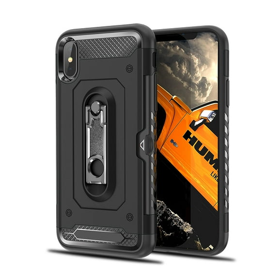 Perfect Fit Hybrid Case for iPhone X Heavy Duty with Built-In Stand and Card Holder