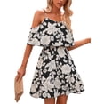 thumbnail image 3 of Qiylii Women Suspender Floral Dresses, Off Shoulder Sleeveless V Neck A-Lined Summer Fall Casual Street Midi Dress, 3 of 9