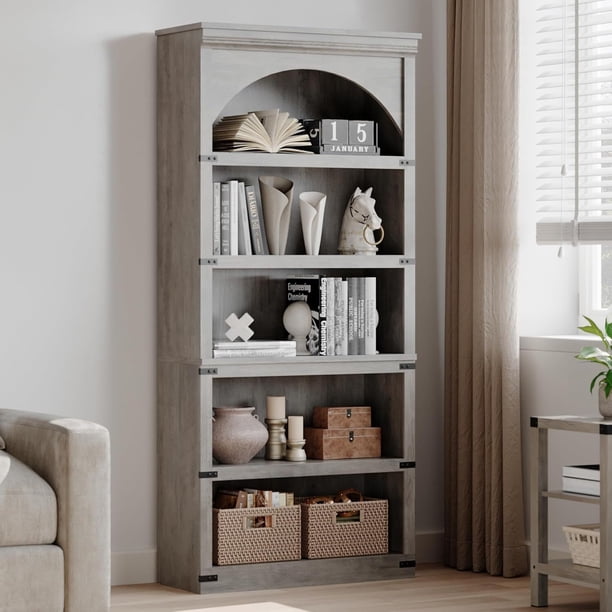 Estilo rural arched 68.7-pulgada de altura 5 niveles estante con de madera base: rustic vintage book estante para sala de estar, oficina, o library