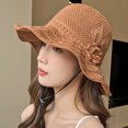 thumbnail image 4 of bestolf Fisherman Hat Three-Dimensional Flower Decoration Summer Sun Hat Hollow Crochet Large Brim Sun Protection Hat (Pink ), 4 of 8