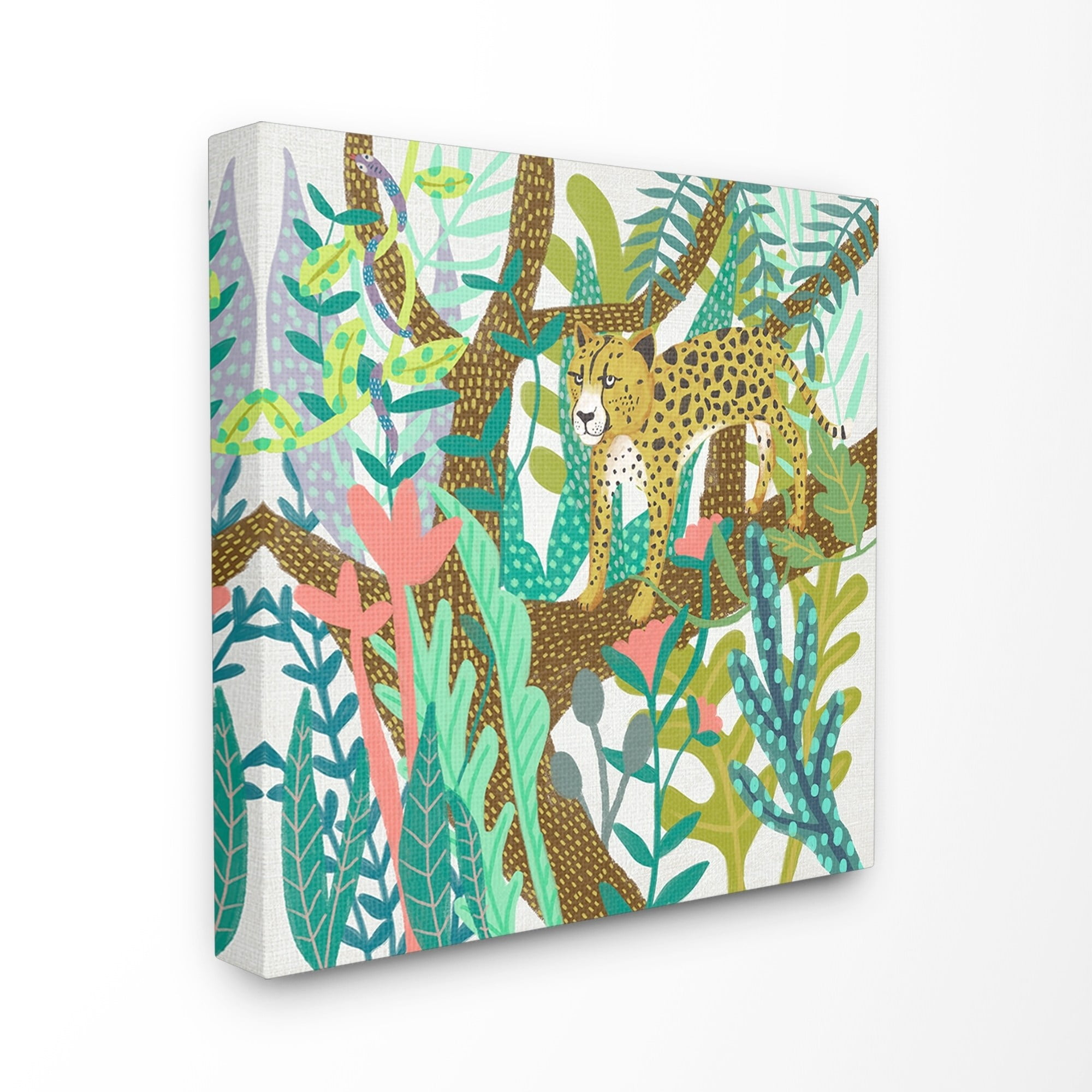 The Stupell Home Decor Bright Jungle Cheetah in the Canopy Illustration Canvas Wall Art