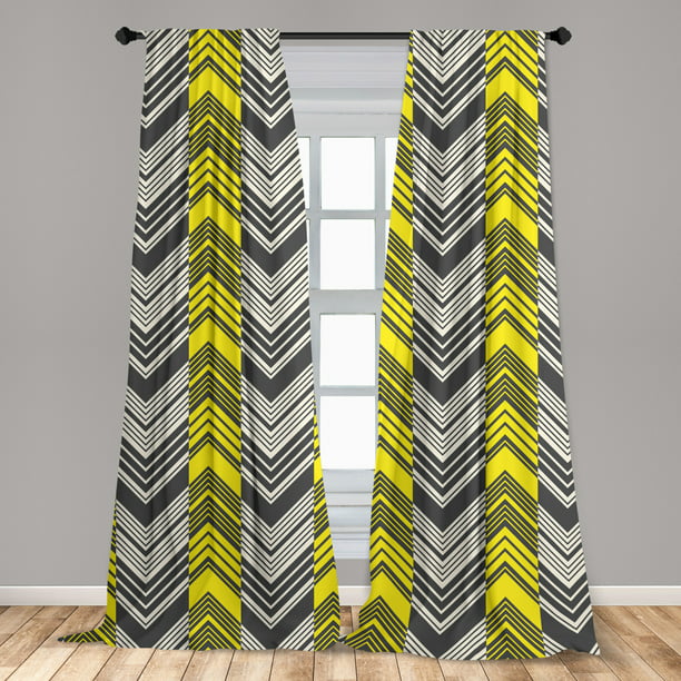 Yellow And White Curtains 2 Panels Set, Yellow And White Chevron Curtains