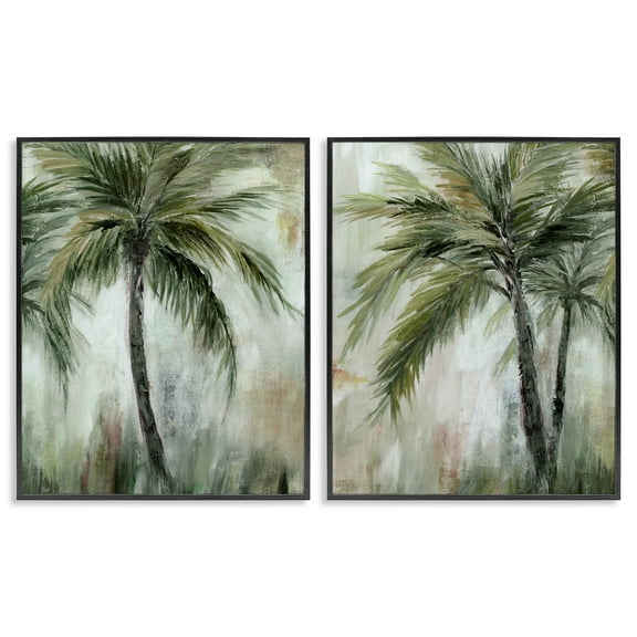Stupell Industries Palm Trees Impressions Plants & Flowers Painting Black Framed Art Print Wall Art, 11 x 14, Set of 2