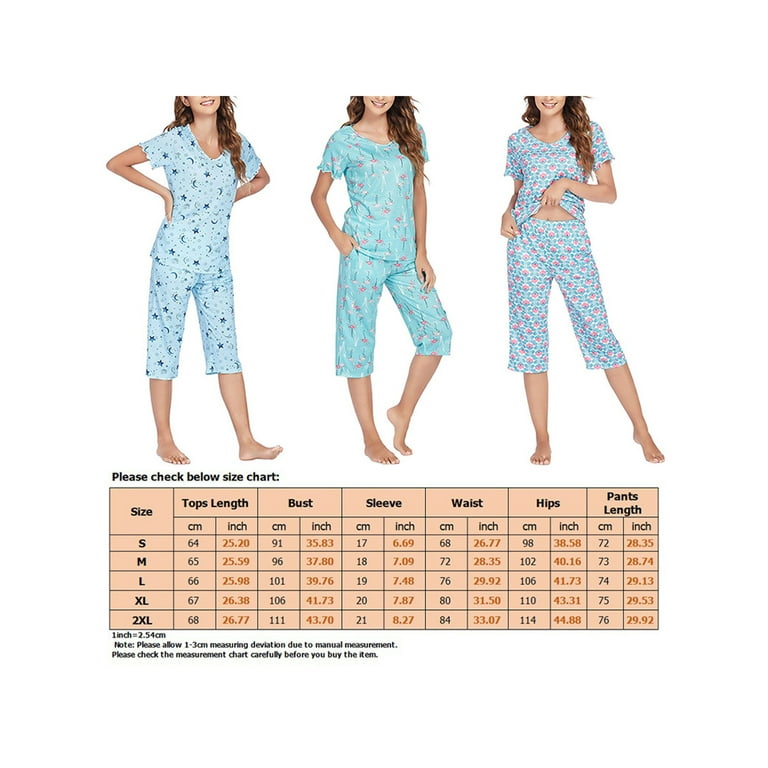 VINTATRE Women's Pajama Set Short Sleeve Shirt and Capri Pants Sleepwear  Pjs Sets with Pockets C-Dark Lake Blue-S : : Clothing, Shoes &  Accessories