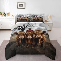 Castle Fairy Highland Cattle Full Size Comforter Sets,Vintage Cabin Windmill Bedding Sets