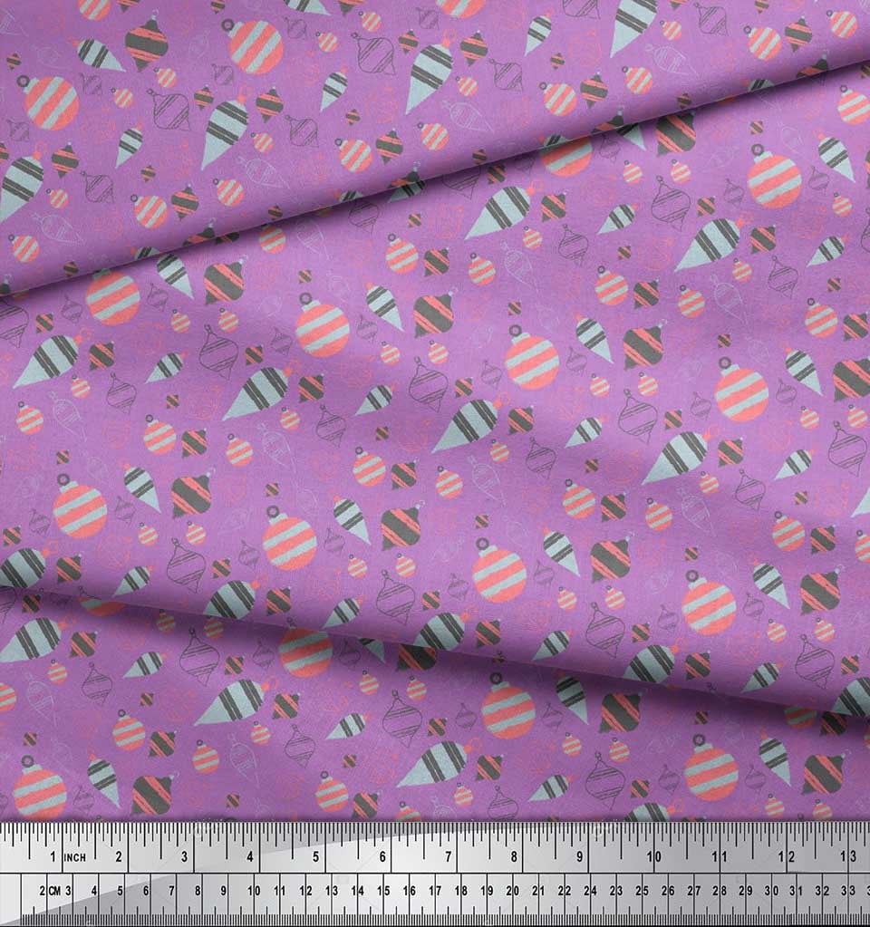 Soimoi Purple Moss Georgette Fabric Baubles Christmas Decor Fabric Printed Yard 42 Inch Wide