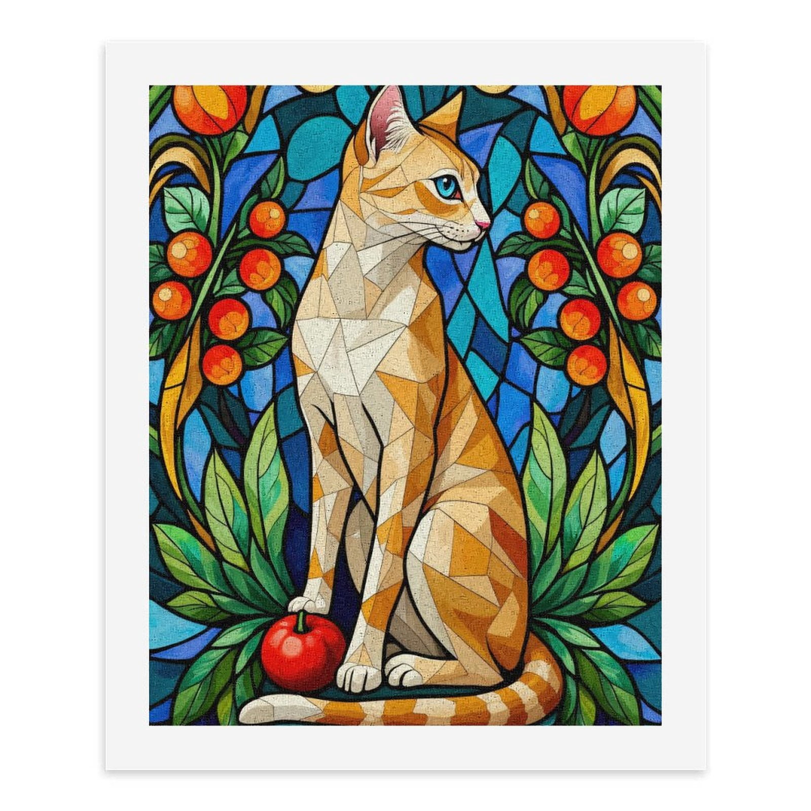 Paint By Numbers Kit for Adults Beginner - DIY Stained Glass Calico Cat Art Deco Canvas Painting Kits for Adults, Frameless Paint By Number for Adults for Home Wall Decor 16x20 Inch