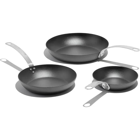 Cookware | 3 Piece (Includes 8",10",12") Seasoned Blue Carbon Steel Frying Pan - (Like Cast Iron, but Better) | Professional Cookware | Crafted in Sweden | Induction Compatible
