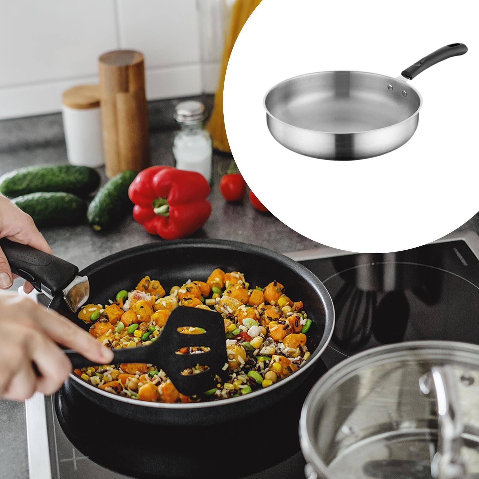 Wswqop Camping Frying Pan Deep Fry Pan Non Stick Cooker Gift Kitchen Cookware Stainless 27.3cm