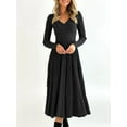 thumbnail image 2 of Long Sleeve Autumn Winter Women V-neck Slim Fit Knit Dress Knee-length Maxi Dress, 2 of 5
