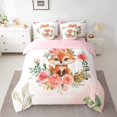 thumbnail image 2 of 7 Pieces Cute Fox Comforter Set Queen,Watercolor Floral Bed Set,Cartoon Aniamls Theme Bedding(1 Comforter,1 Fitted Sheet,1 Flat Sheet,2 Pillowcases,2 Throw Pillow Cover), 2 of 5