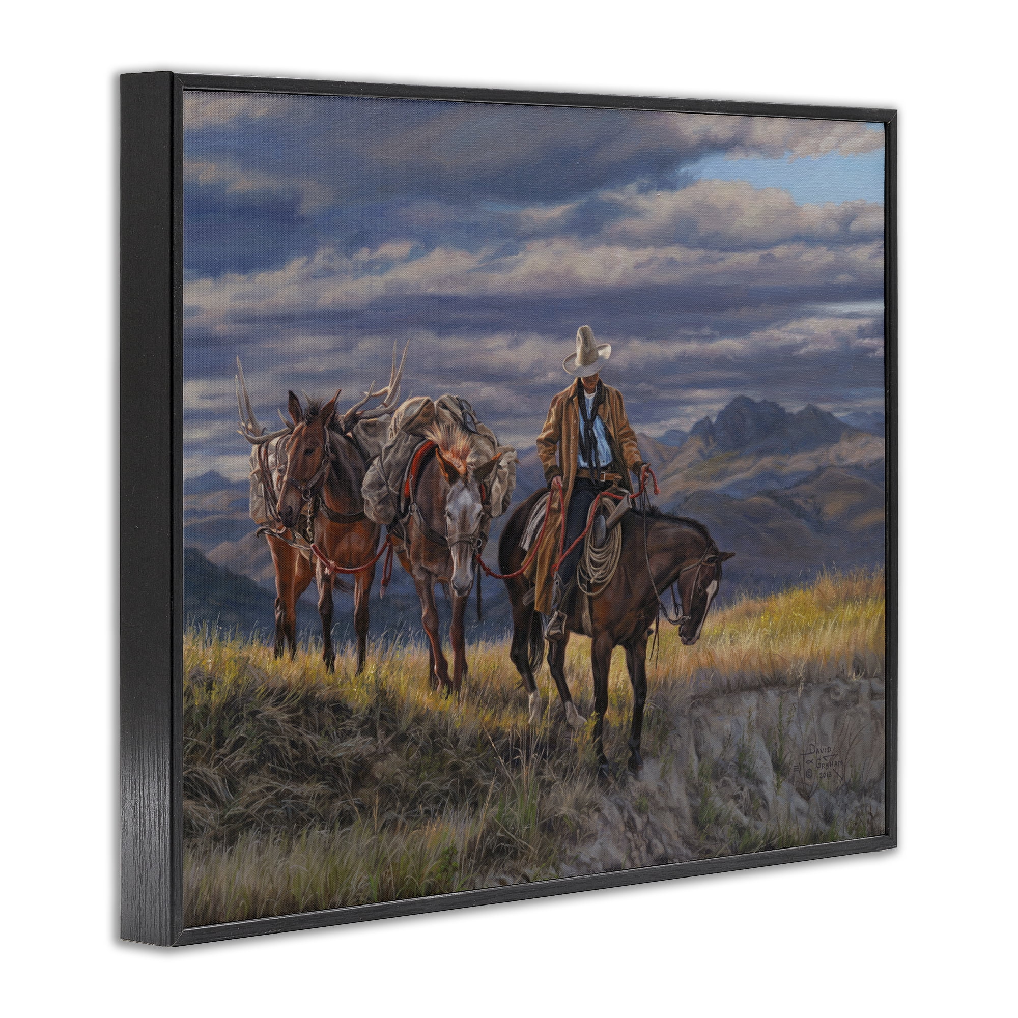 Stupell Industries Sauntering Cowboy & Horses Landscape Painting Black Framed Art Print Wall Art, 20 x 16